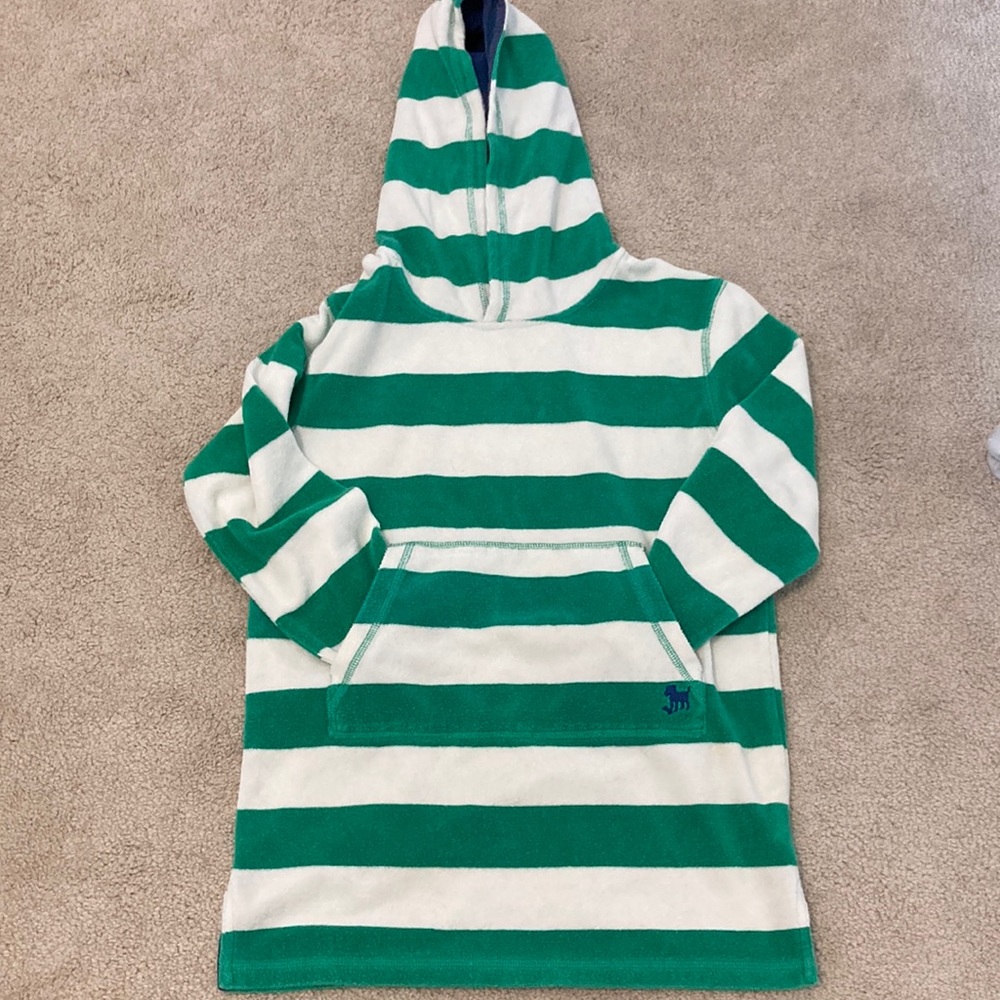 Mini Boden Green and White Striped Hooded Swim Cover-Up